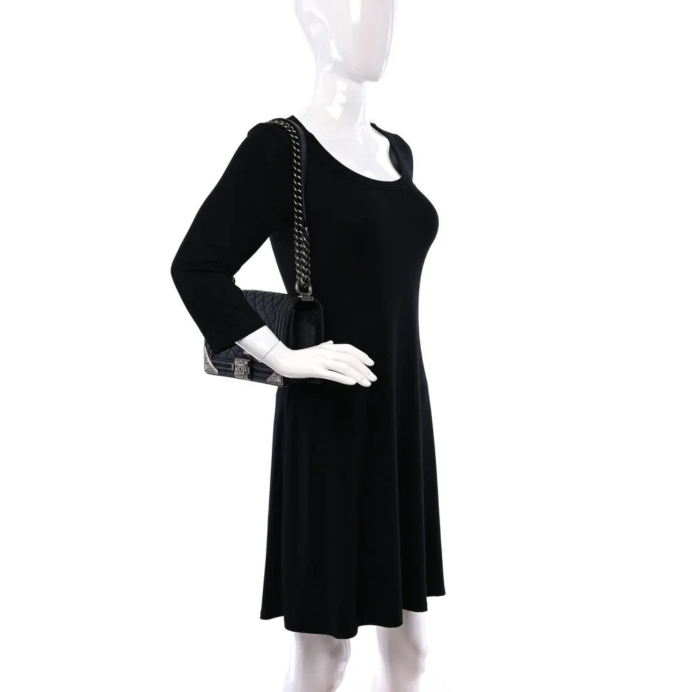 ❌❌ Chanel Boy Bag Metal Old Medium Classic Quilted Black Flap CC Leboy Calfskin - Picture 2 of 16